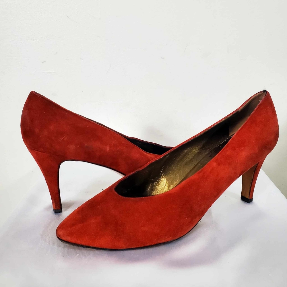 Authentic Vintage Yves Saint Laurent Red Suede Heel Shoes